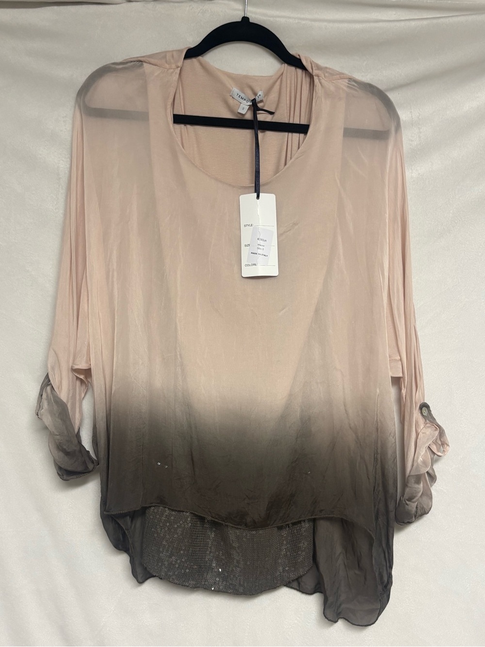 Tempo Paris Pink blush to Charcoal Ombre Sheer Tunic